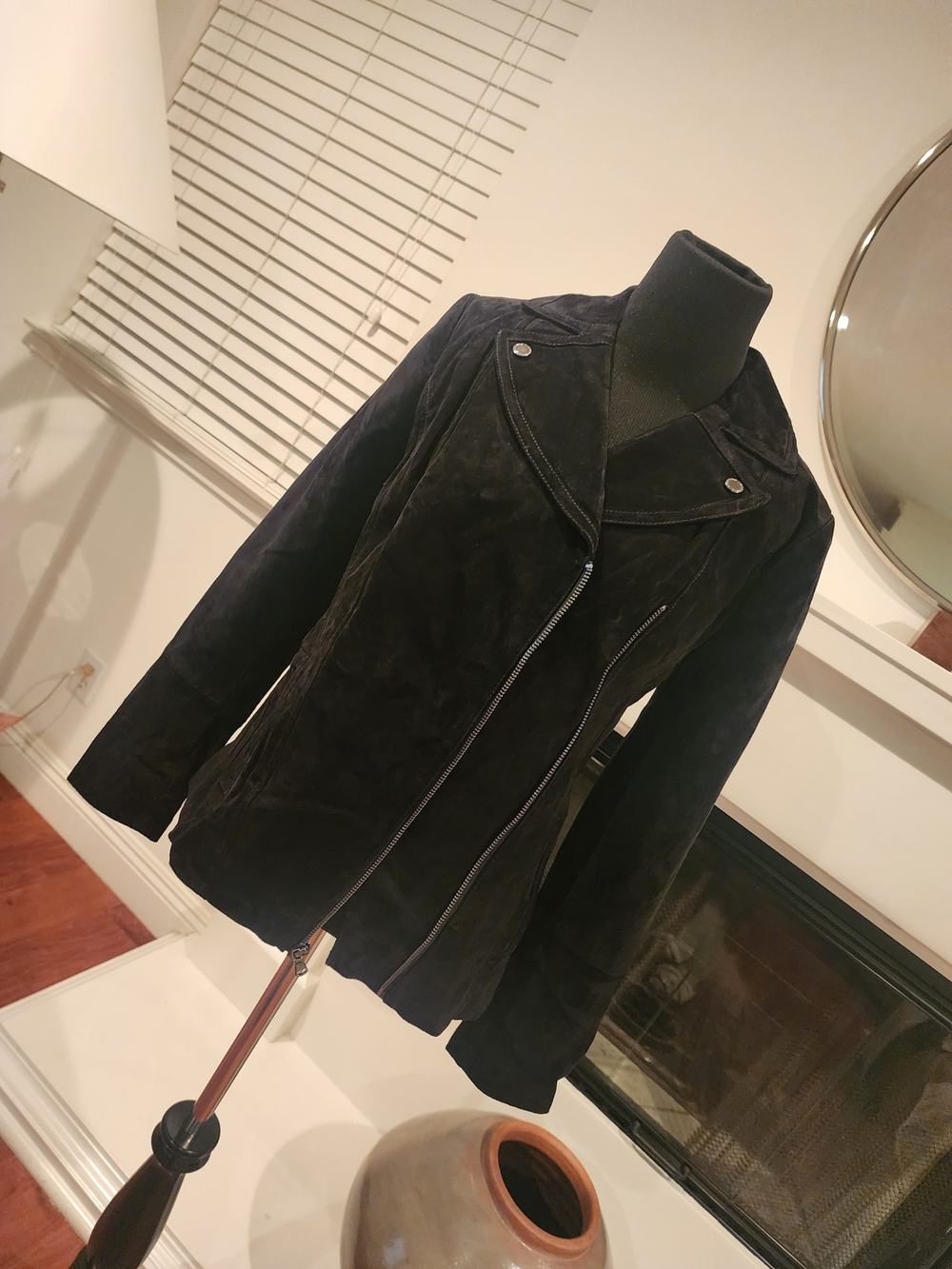 Isaac Mizrahi Black Suede Asymmetric Moto Jacket
